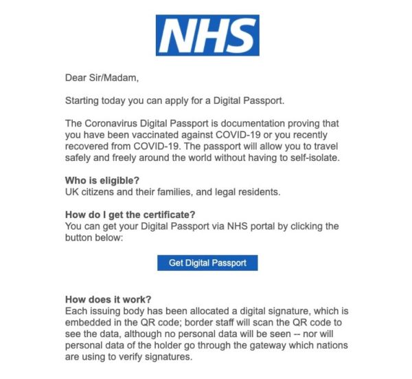 NHS fake email