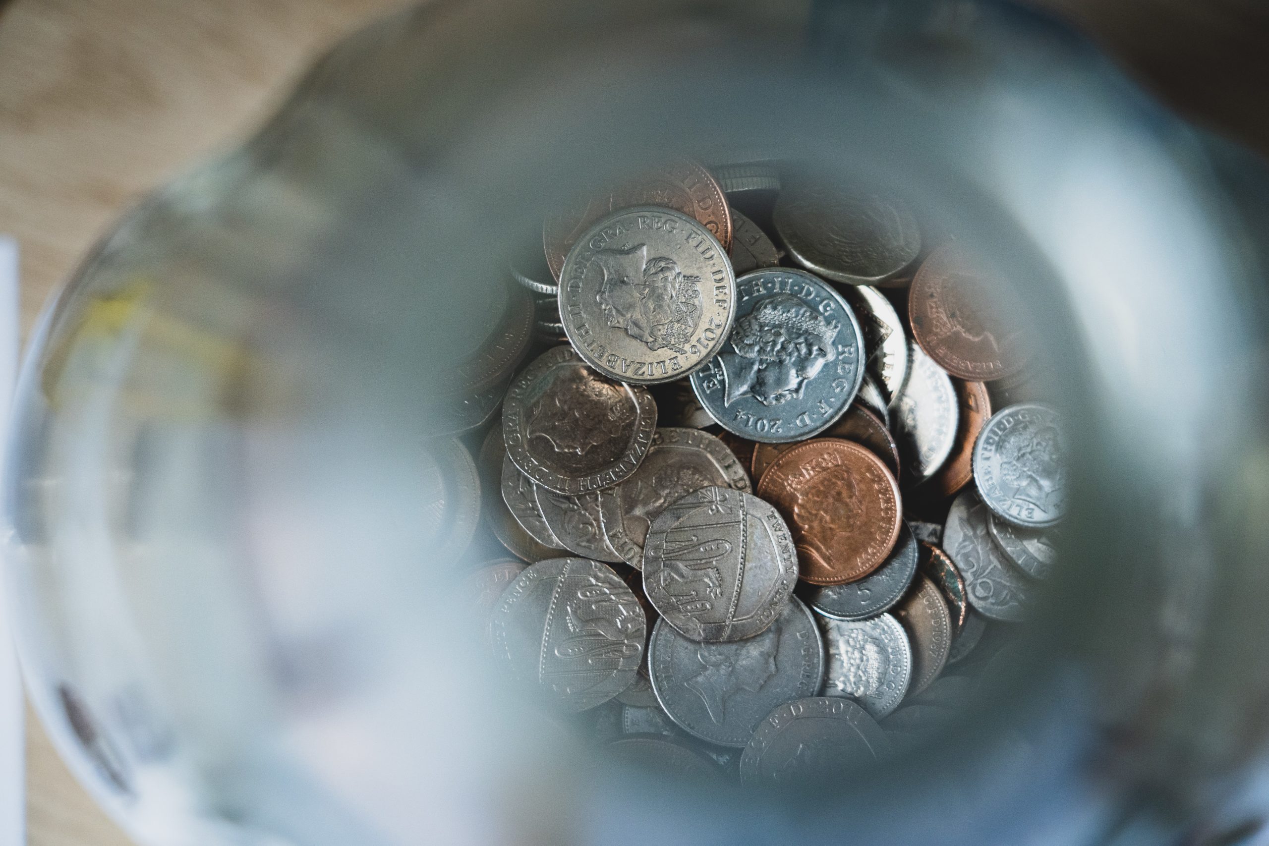 Overview of coins in a class jar